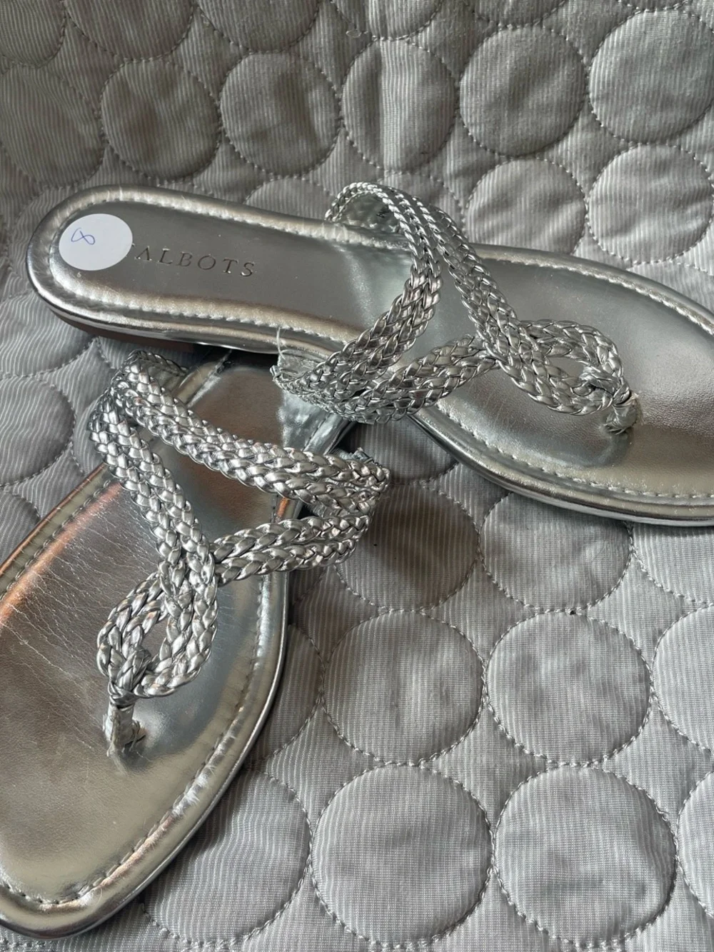Talbots Metallic Silver Braided Toe-Ring Sandals